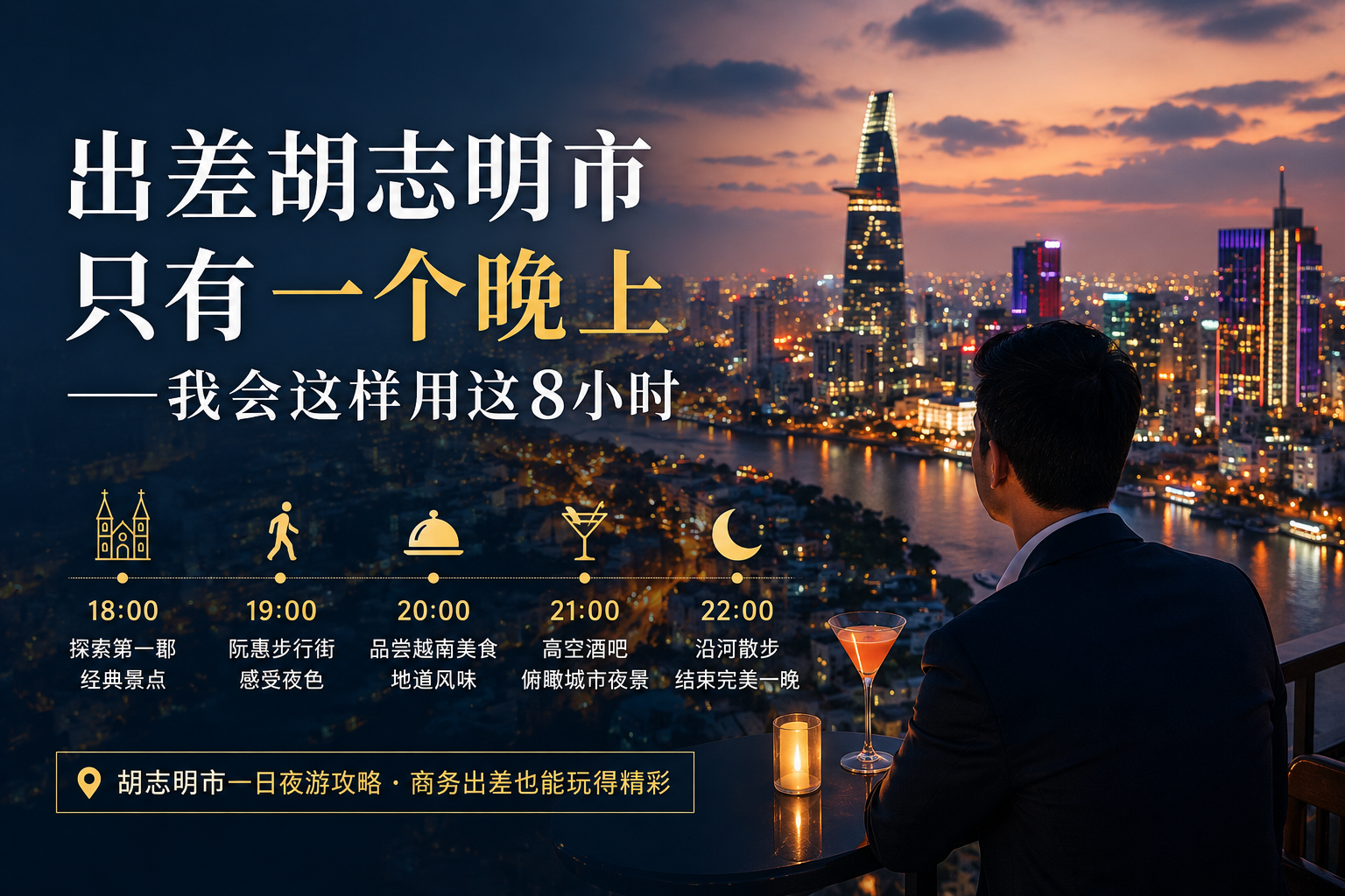 胡志明市夜晚街道灯光与摩托车车流