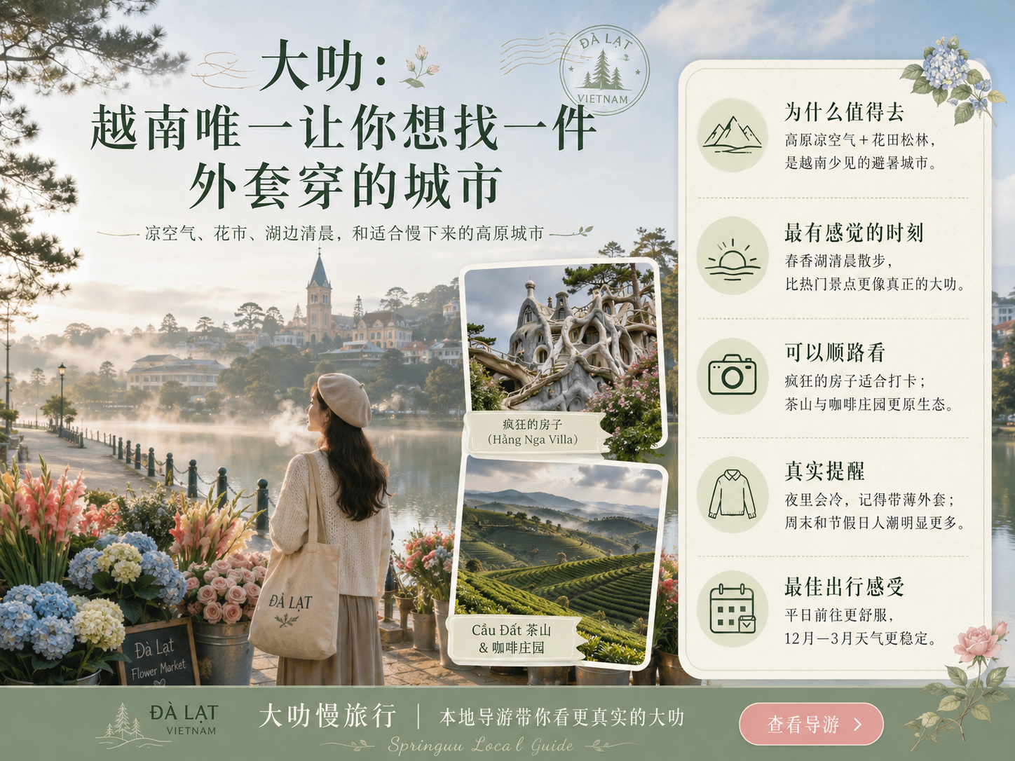 大叻山间松林与晨雾