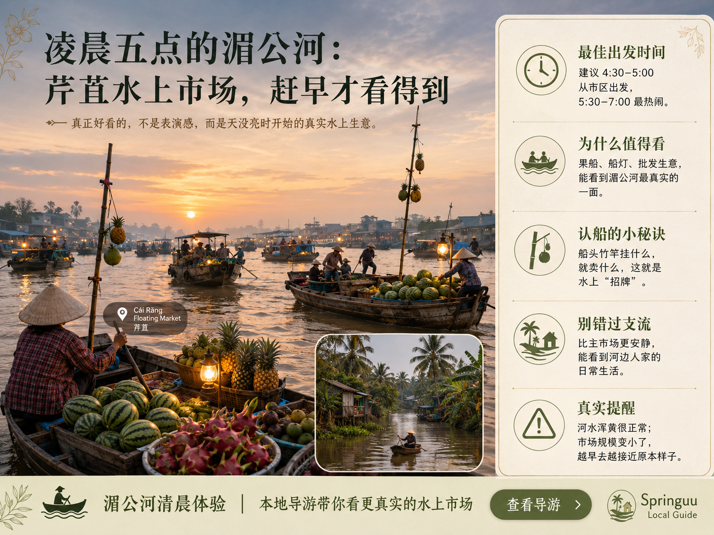 湄公河三角洲清晨水上市场船只