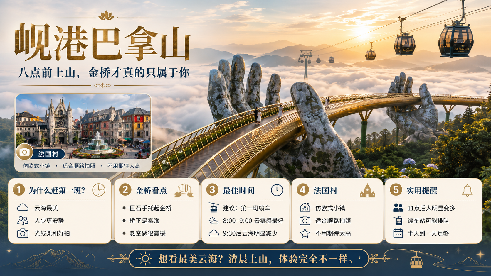 越南岘港巴拿山金桥清晨云雾缭绕的景色