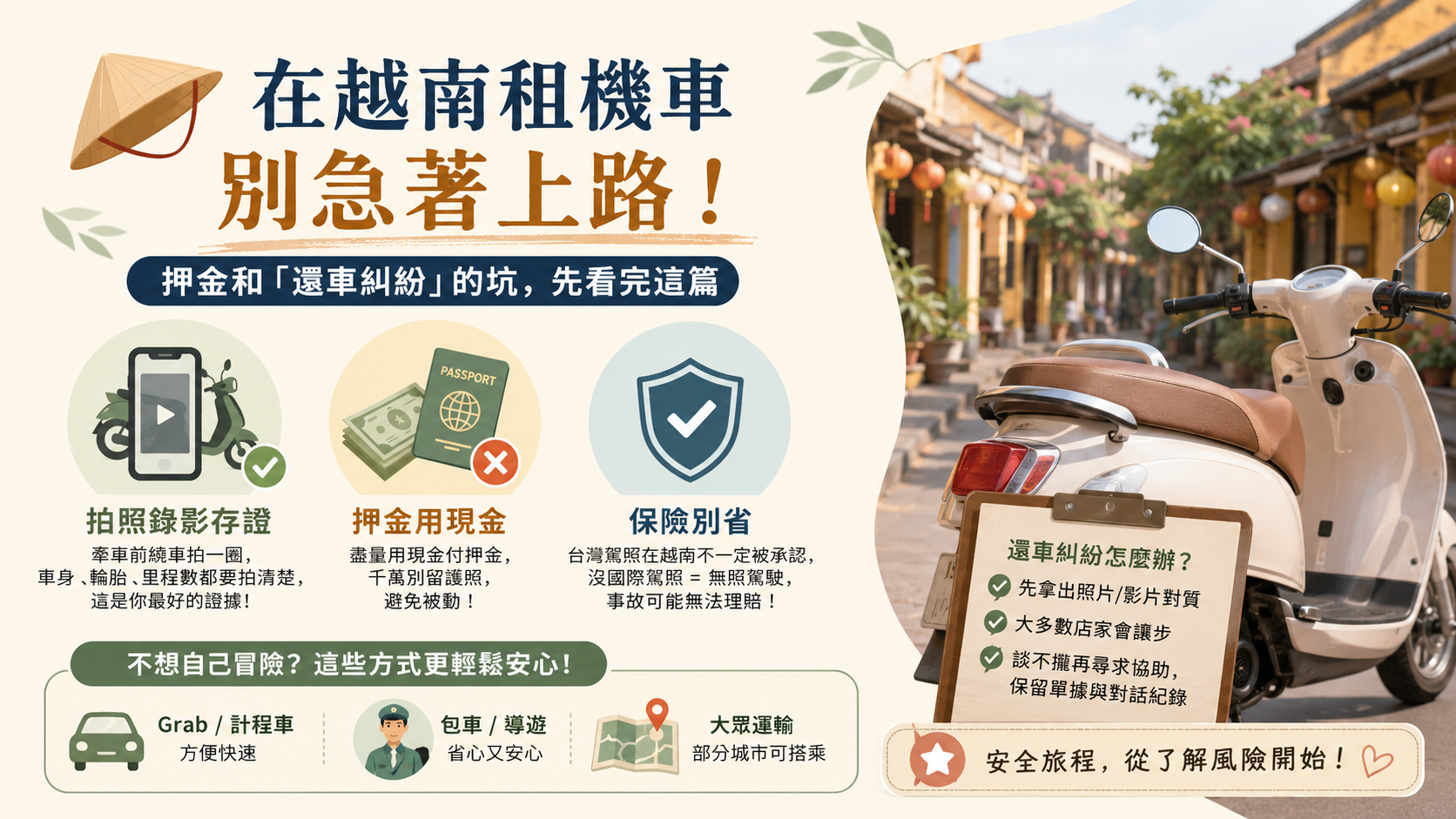 越南街邊停放的出租摩托車，暖色調午後光線