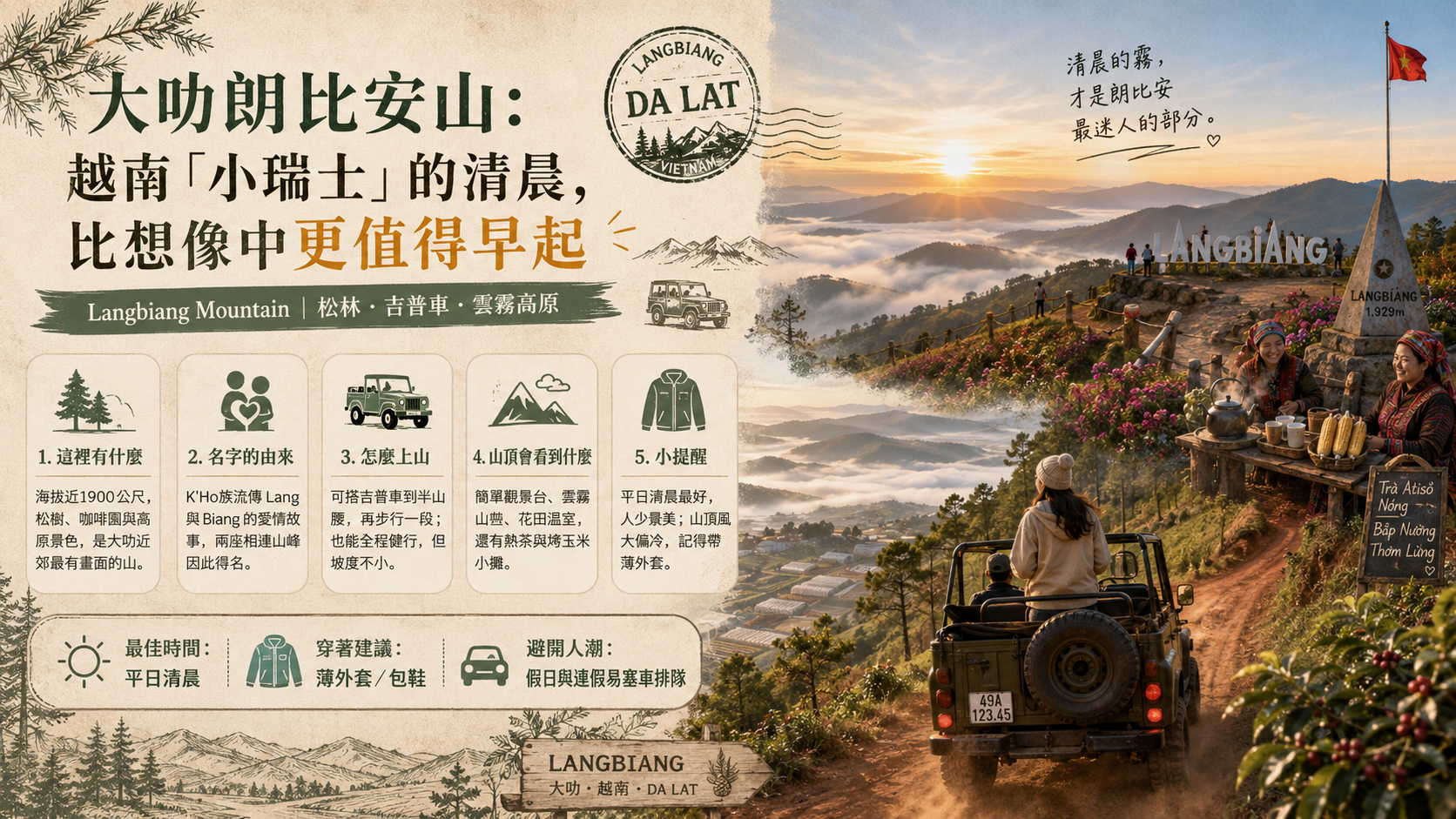 大叻朗比安山清晨薄霧與松林景色
