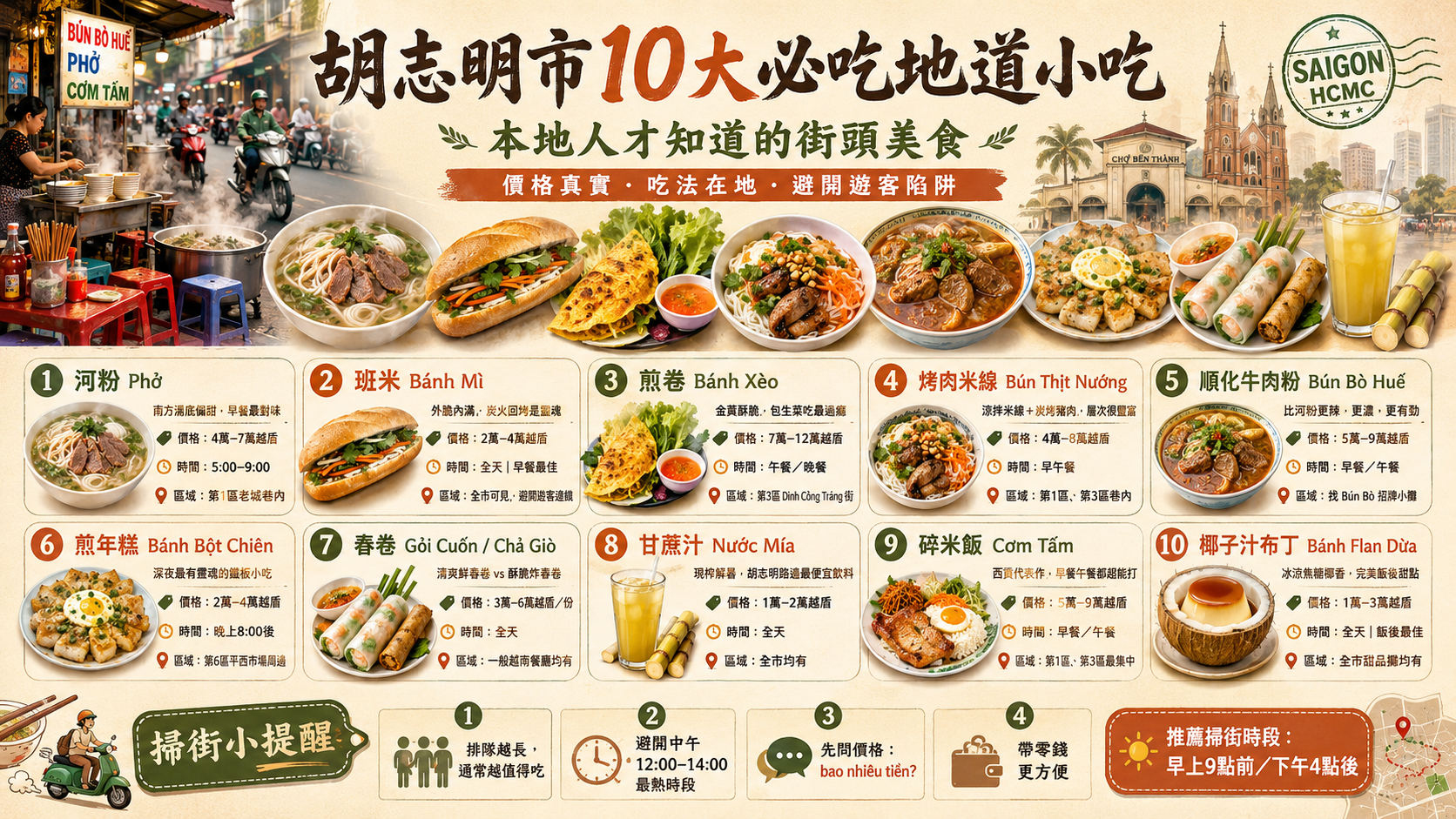 胡志明市街头小吃摊与路边塑料凳