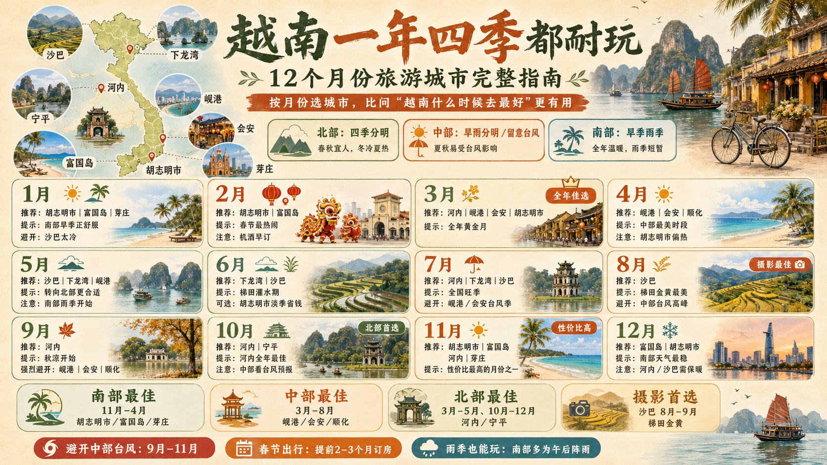 越南各城市风光拼图：梯田、海滩、古镇与城市